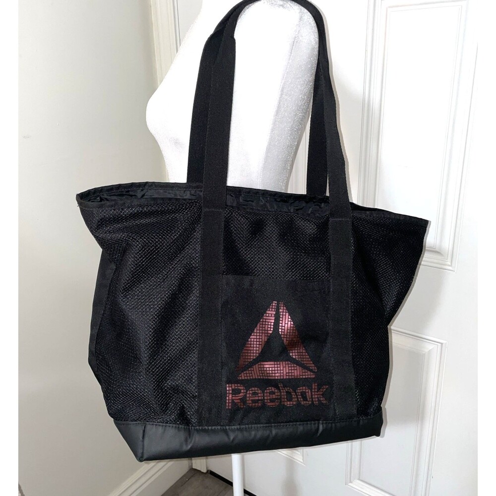 Reebok Women Black Tote One Size Pockets Workout Sports Athleisure